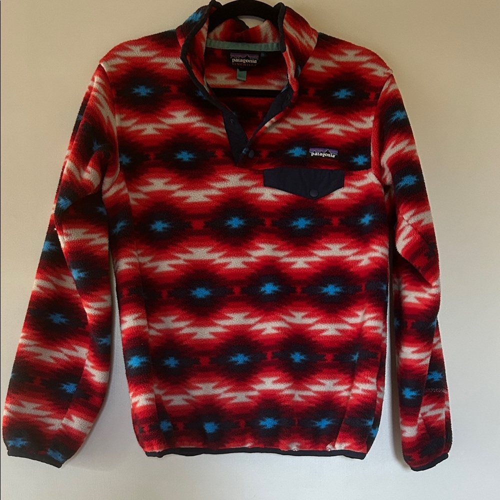 Patagonia Red and Blue Geometric Fleece